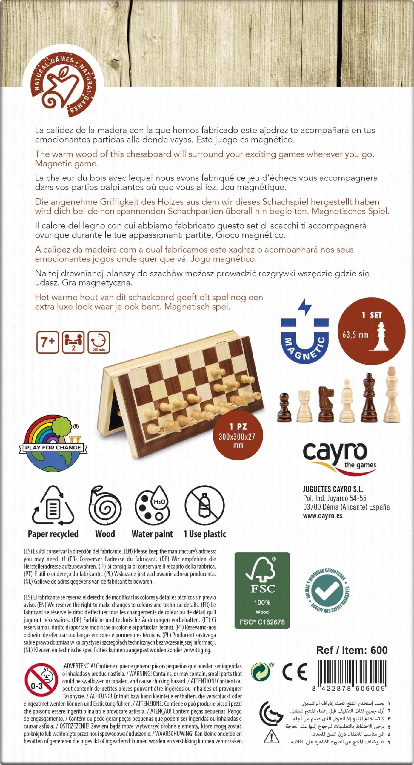 AJEDREZ MAGNÉTICO Marquetería - Juego de mesa - Cayro - Desde 8 años Board Games