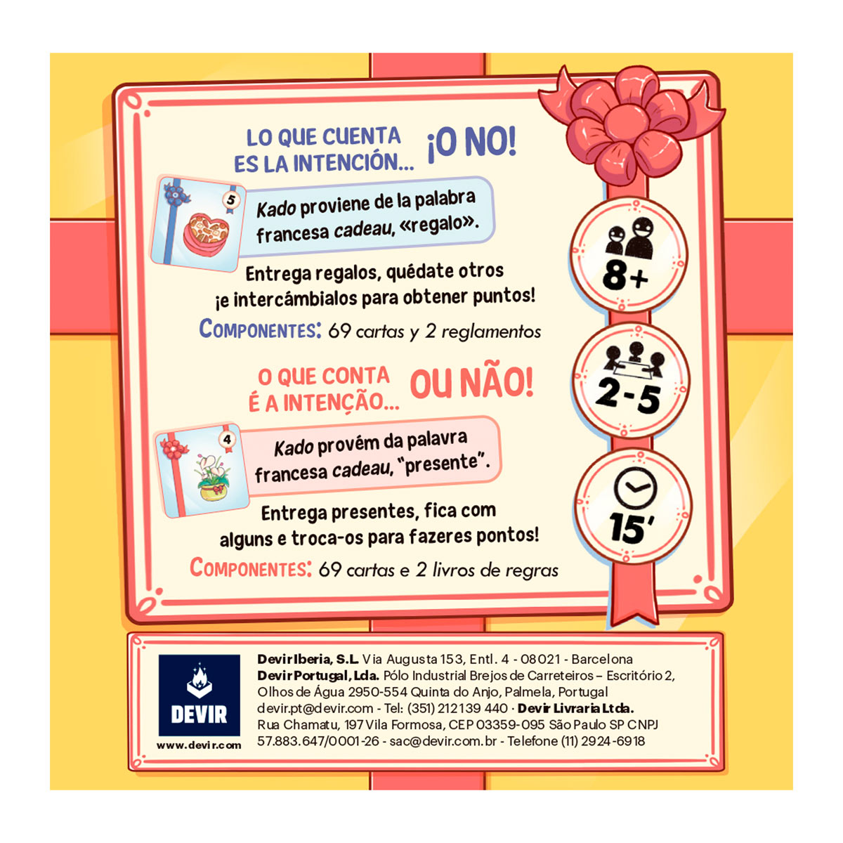 KADO - Juego de cartas familiar de combinar regalos y deducción - 2-5 jugadores - +8 años - Devir