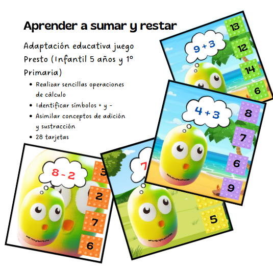 Adaptación Presto Infantil 5 años y 1ero Primaria Sumas y restas | Mi Juego Bonito