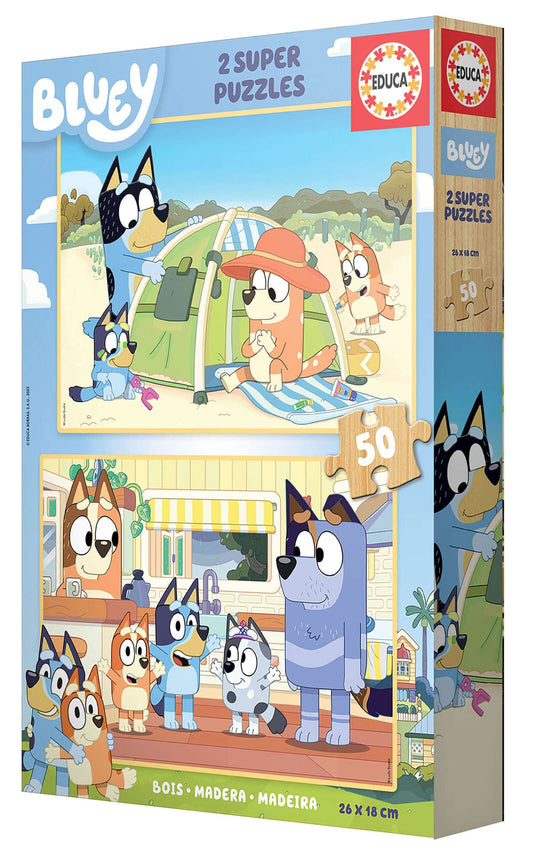 PUZZLE INFANTIL BLUEY 2X50 PIEZAS DE MADERA