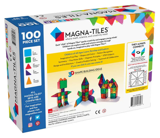 MAGNA-TILES 100 pcs - Juego de construcción piezas colores imantadas