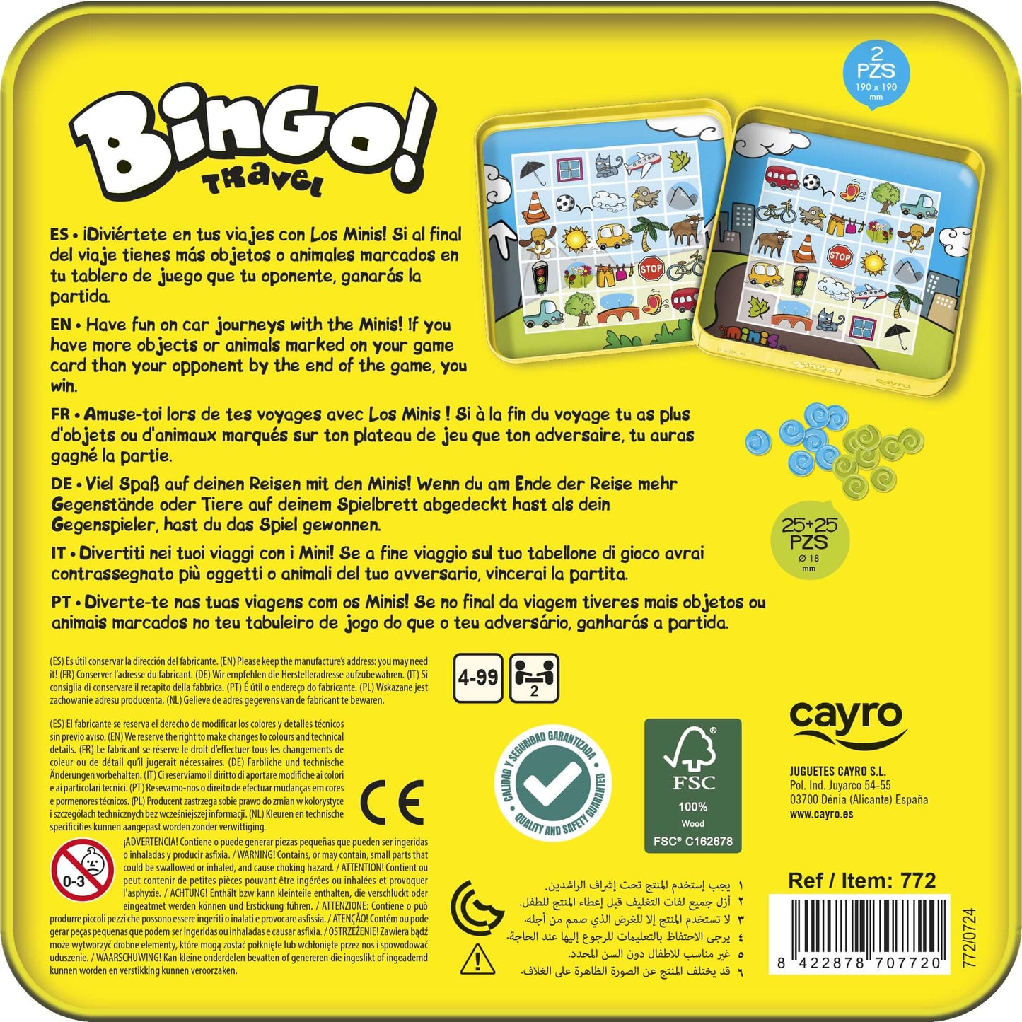Bingo Travel - Juego de mesa - Cayro - Desde 4 años - 2 jugadores