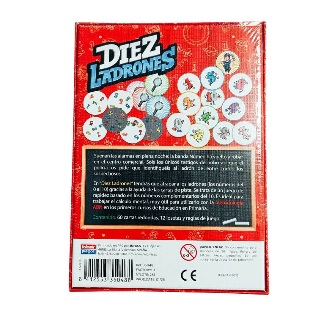 Diez ladrones, juego de cálculo mental y rapidez, 15 minutos, desde 6 años
