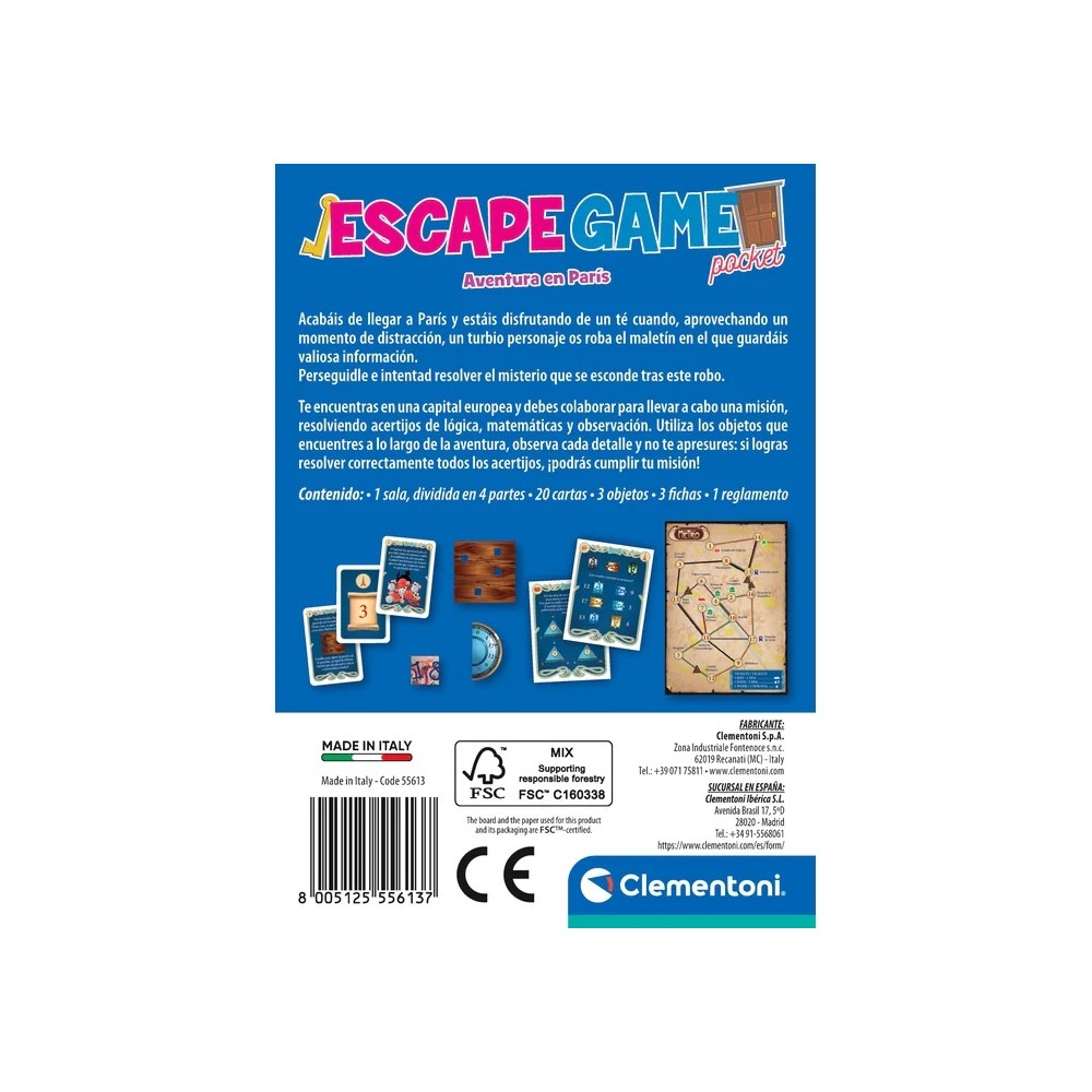 ESCAPE GAME - AVENTURA EN PARÍS (CASTELLANO) - Juego de mesa -Clementoni - Desde 8 años