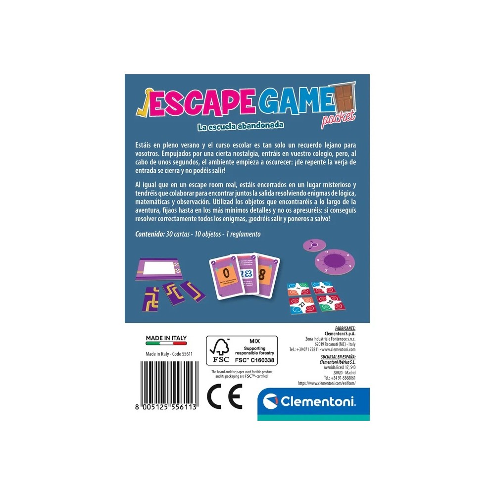 ESCAPE GAME - LA ESCUELA ABANDONADA (CASTELLANO) - Juego de mesa -Clementoni - Desde 8 años