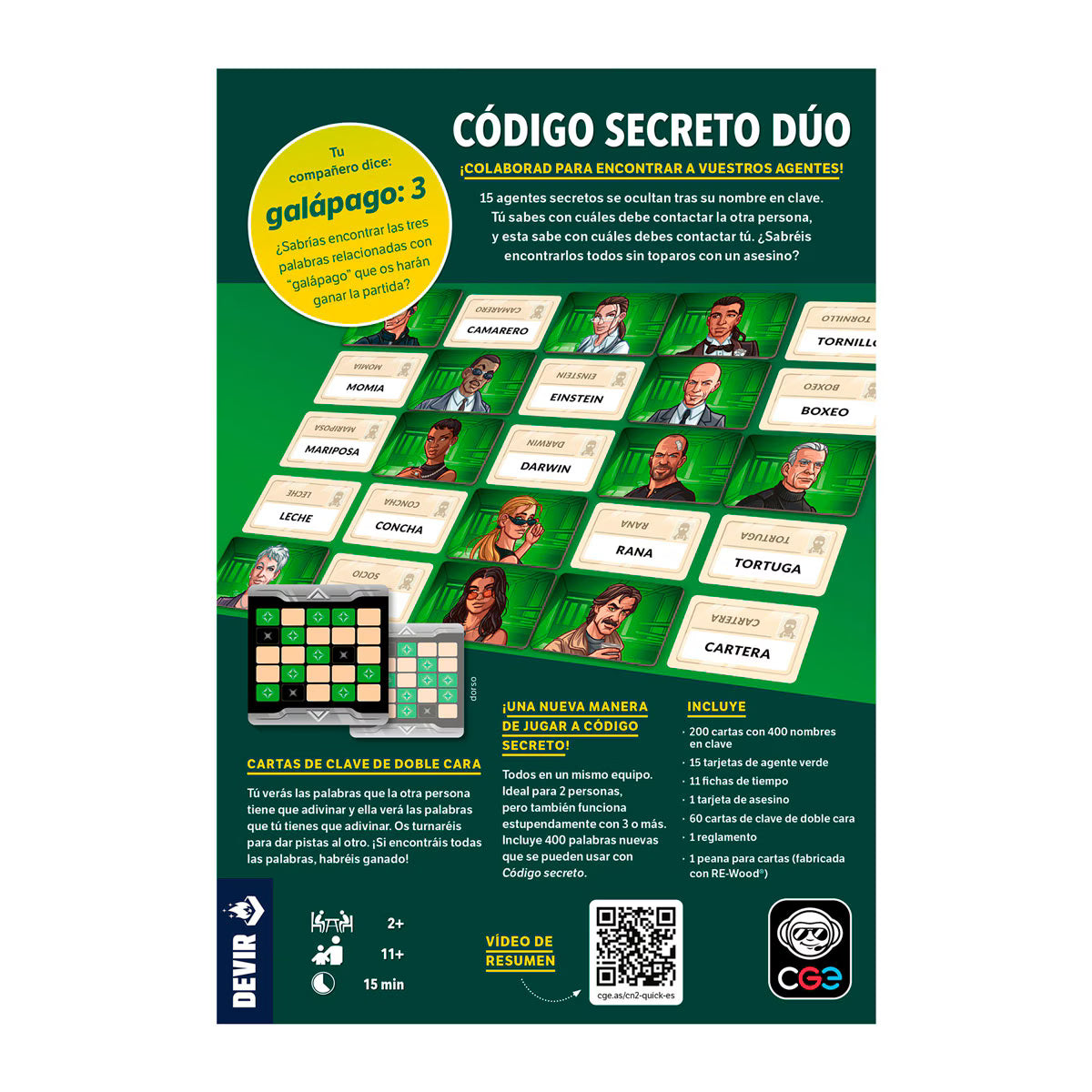 Código Secreto Duo - Juego de mesa - Devir - 2+ jugadores - 11+ años - 15 min