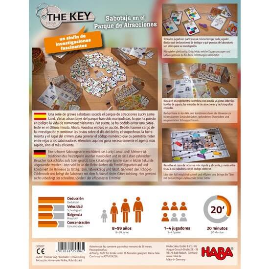 The Key – Sabotaje en el parque de atracciones - Juego de mesa - Haba - Desde 8 años Board Games