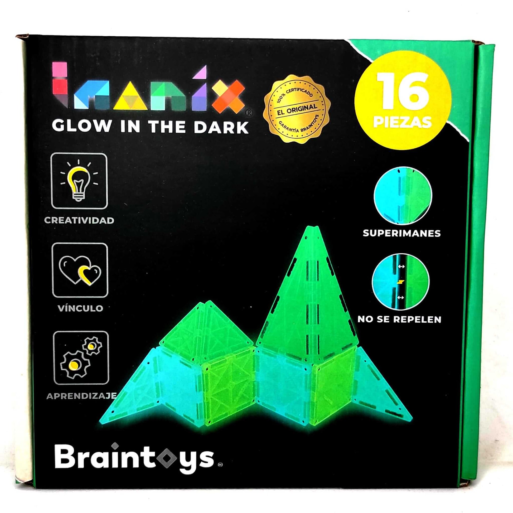Braintoys Imanix Glow in the Dark 16 piezas. Brilla en la oscuridad