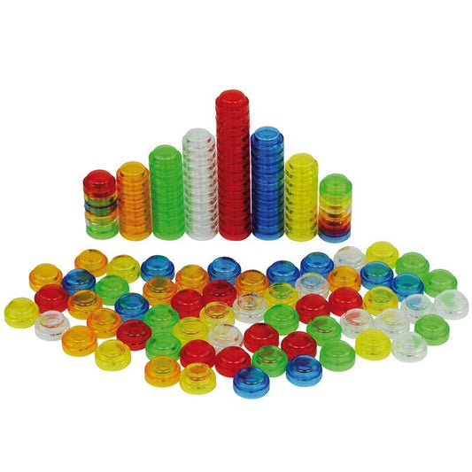 Fichas apilables de colores translúcidas para contar. Pack de 500 piezas Tickit