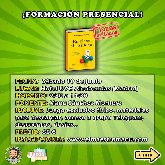 Formación con Manu Sánchez el día 10 de junio de 2023 en Álcobendas Para todos los que disfrutamos con la educación y disfrutamos de usar herramienta como son los juegos de mesa en el aula, Manu Sánchez es todo un ejemplo y una inspiración. Manu es creado