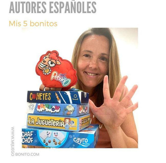 Juegos de mesa de autores españoles Hoy te traemos 5 juegos de autores españoles desde los 3 añitos 😉Te proponemos un juego , ¿te apetece? Pues sigue leyendo👇¿Sabrías decirnos el nombre de los autores de estos 5 juegos sin mirar la caja?Te leemos en com