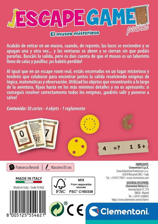 ESCAPE GAME - EL MUSEO MISTERIOSO (CASTELLANO) - Juego de mesa -Clementoni - Desde 8 años Board Games