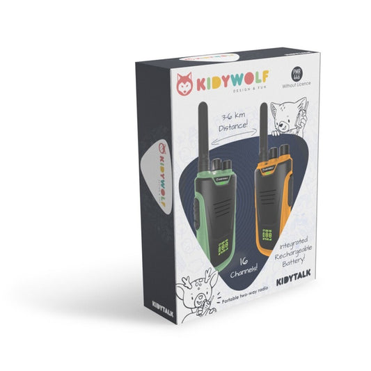 KIDYTALK Verde-naranja – Walkie Talkies para niños de 3 a 12 años – Fomenta la comunicación y el juego al aire libre