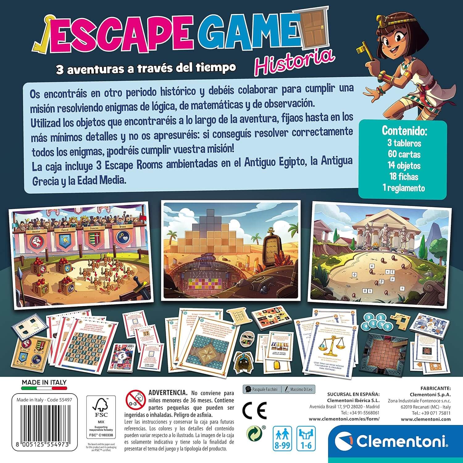 ESCAPE GAME HISTORIA - Juego de mesa -Clementoni - Desde 8 años Board Games