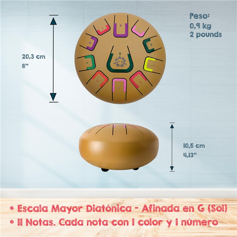 Tambú 8" 11 notas - Oro  - Sonidos Relajantes para Niños y Adultos ideales para iniciación en música