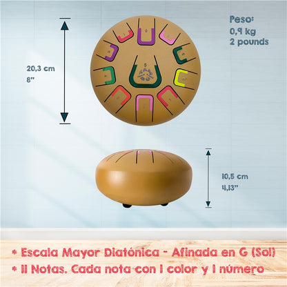 Tambú 8" 11 notas - Oro  - Sonidos Relajantes para Niños y Adultos ideales para iniciación en música