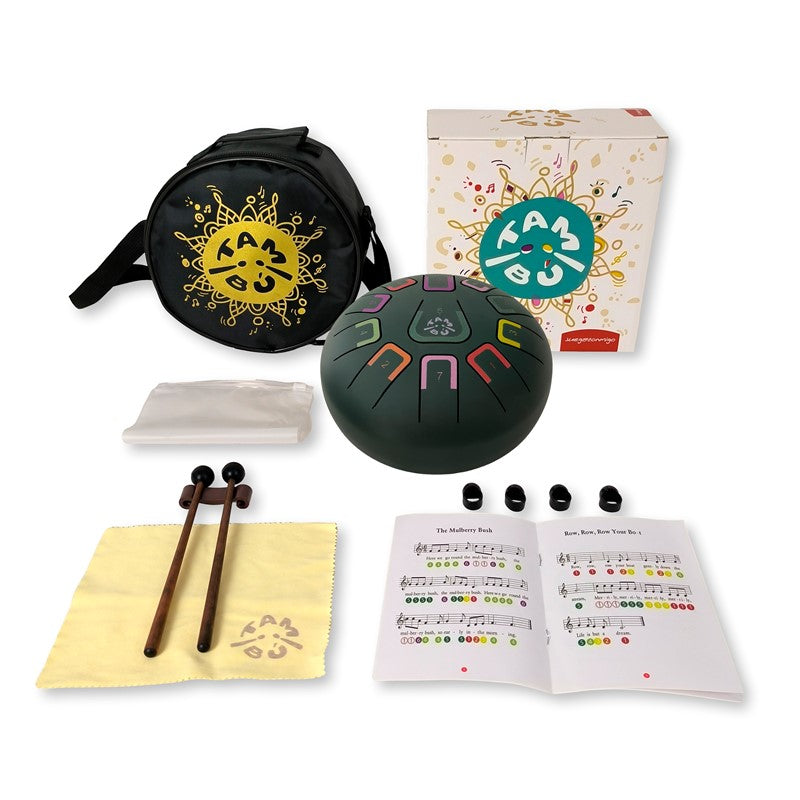 Tambú 8" 11 notas - Verde Jungla  - Sonidos Relajantes para Niños y Adultos ideales para iniciación en música