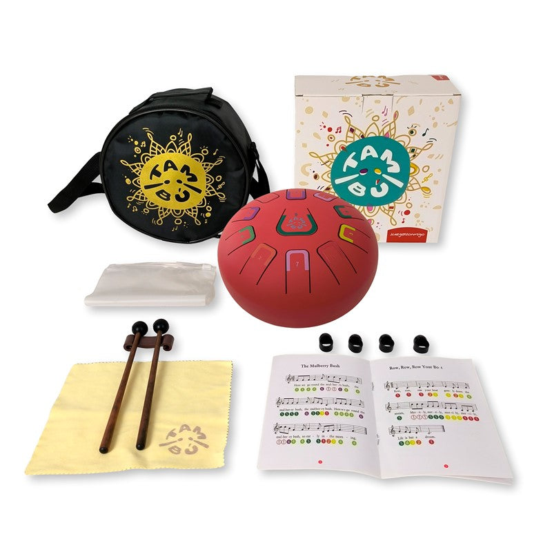 Tambú 8" 11 notas - Rojo Escarlata  - Sonidos Relajantes para Niños y Adultos ideales para iniciación en música