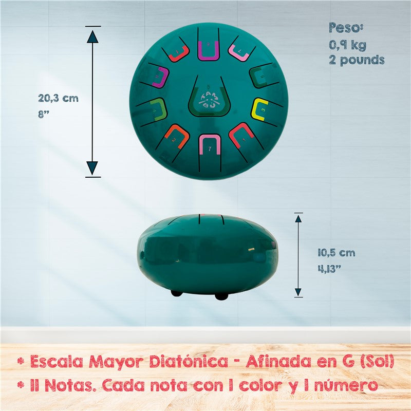 Tambú 8" 11 notas - Azul cielo  - Sonidos Relajantes para Niños y Adultos ideales para iniciación en música