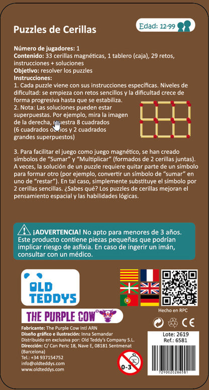 TO GO – Puzzles de cerillas – Juego magnético de lógica y viaje – The Purple Cow – 1 jugador – Desde 12 años
