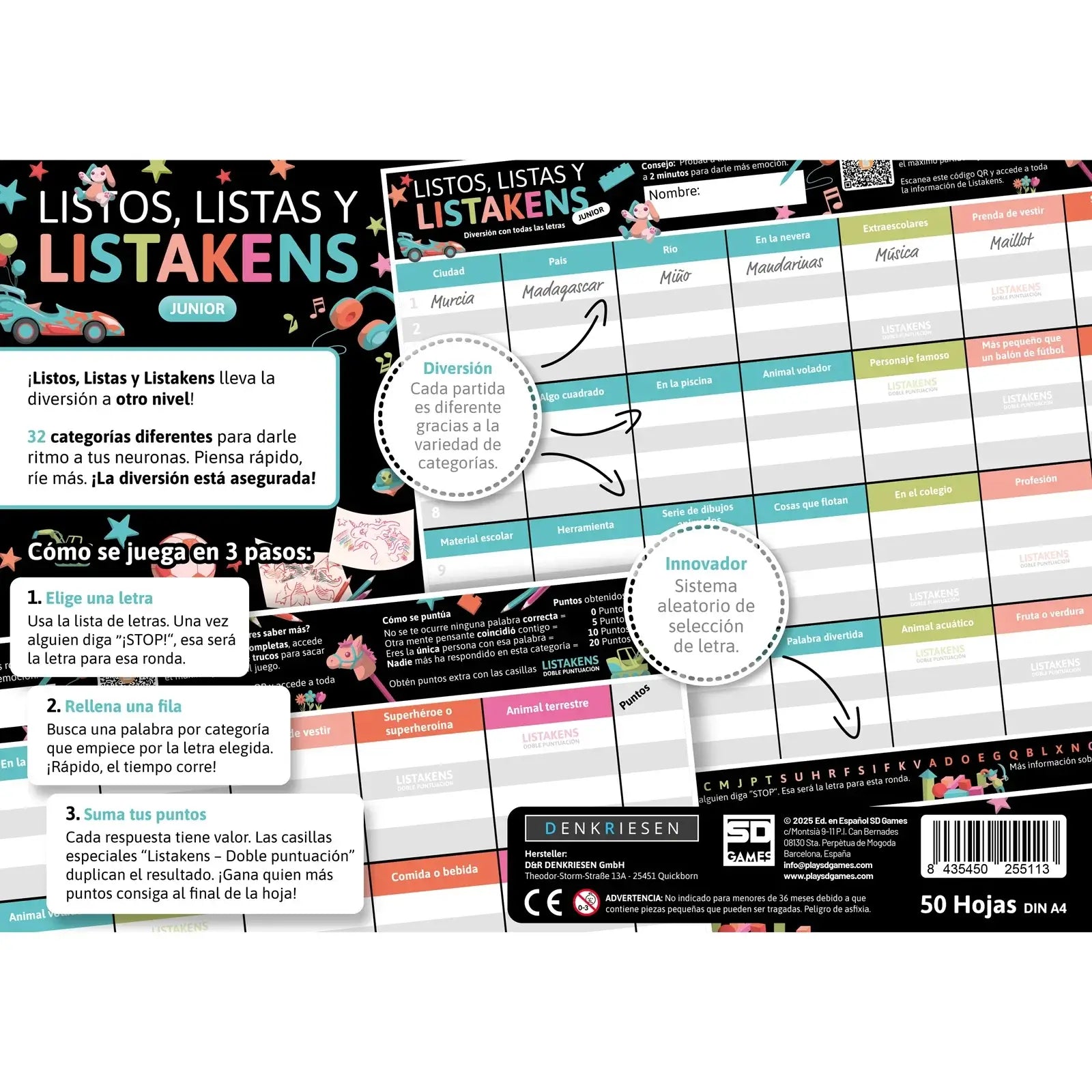 Listos, Listas y Listakens Junior - Juego de palabras ideal para grupos - SD GAMES - 9+ años - 2 a 50 jugadores