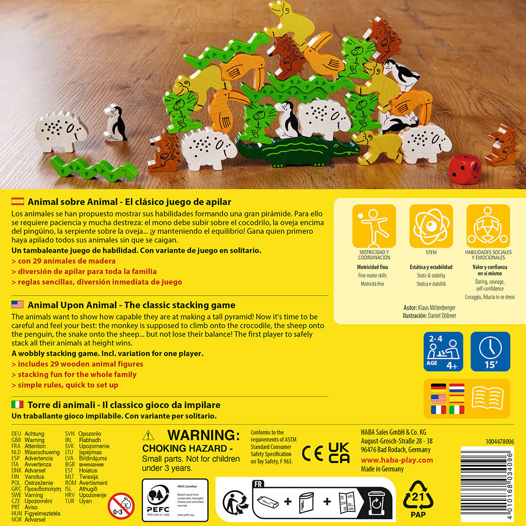 Animal sobre Animal – Equilibrio, pulso y animales de madera · 4+ · 2-4 jugadores · 15 min · HABA