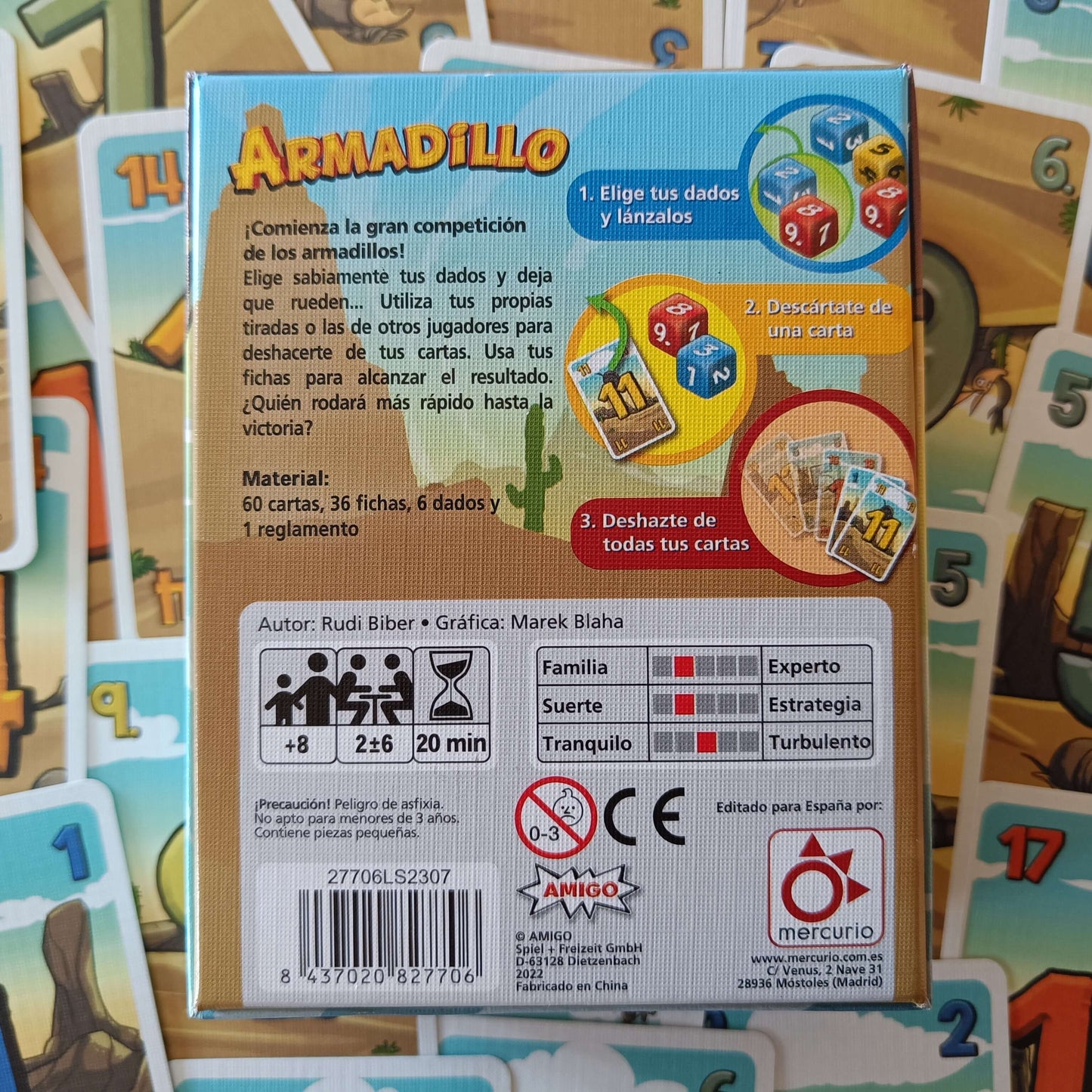 Armadillo: juego de cartas y dados, 20 minutos, desde 8 años