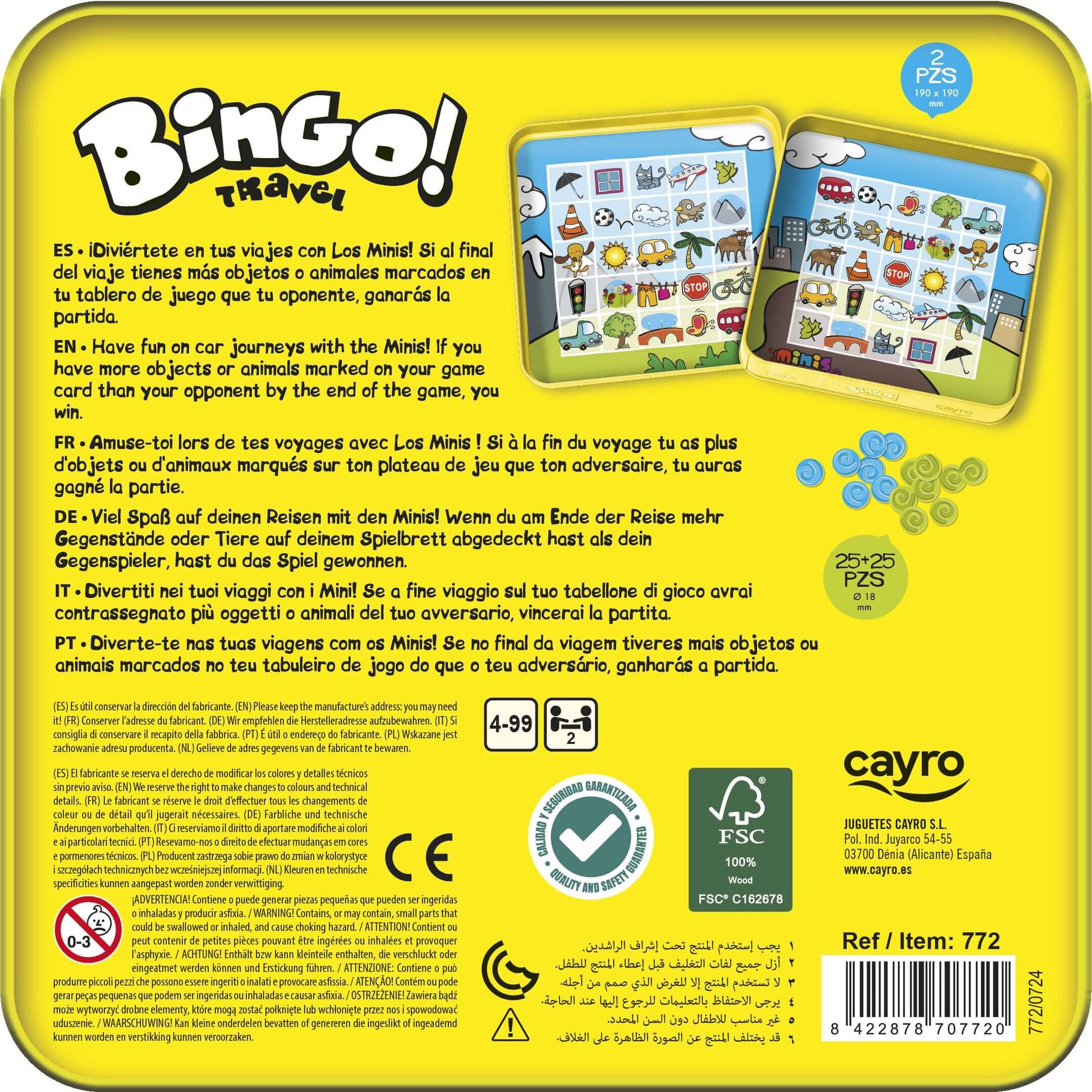 Bingo Travel - Juego de mesa - Cayro - Desde 4 años - 2 jugadores