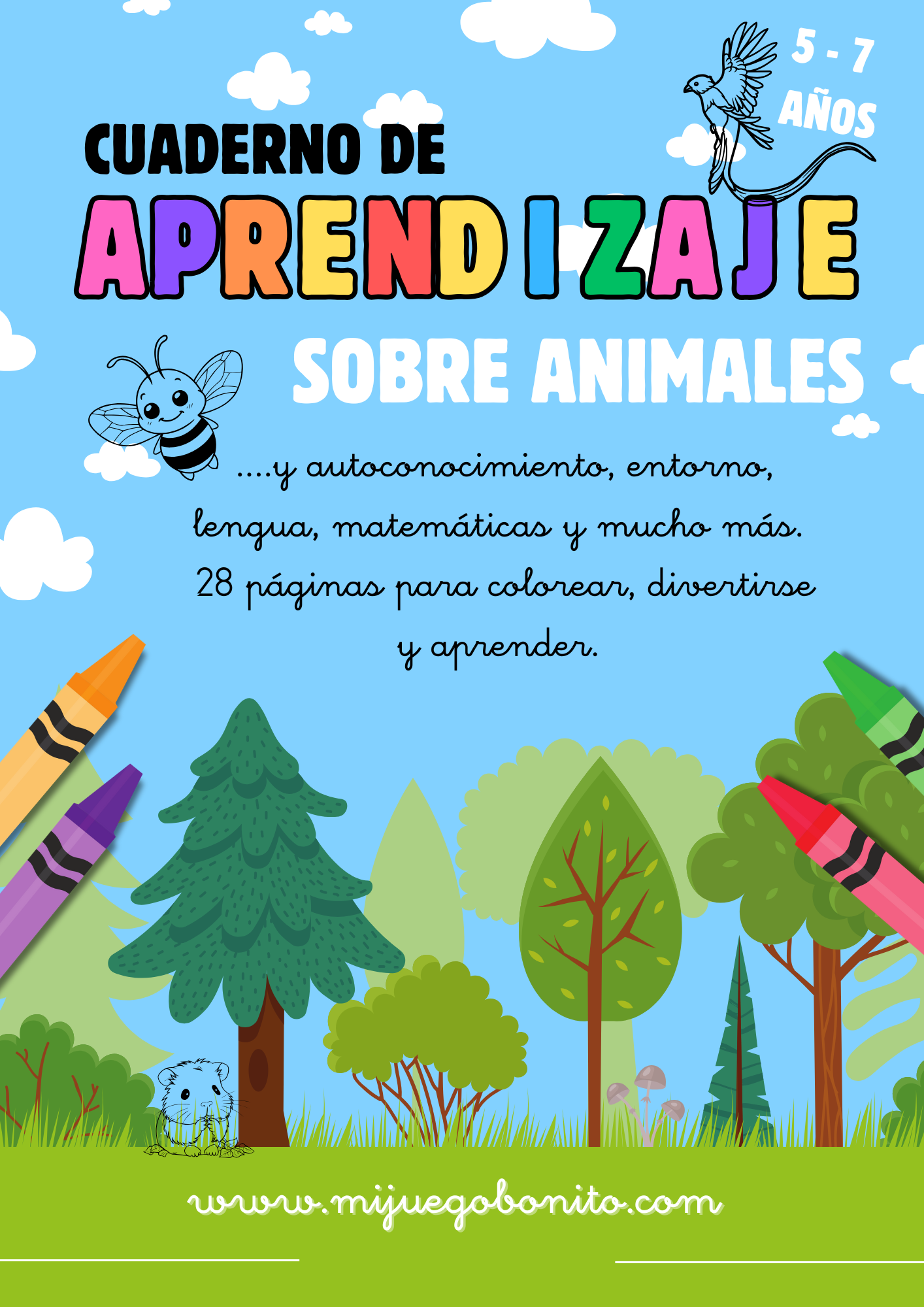 Cuaderno Para Colorear y Aprender Sobre Animales, Mates...(De 5 a 7 años) | Mi Juego Bonito