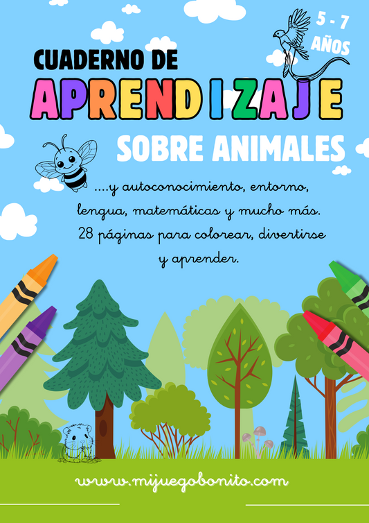 Cuaderno Para Colorear y Aprender Sobre Animales, Mates...(De 5 a 7 años) | Mi Juego Bonito