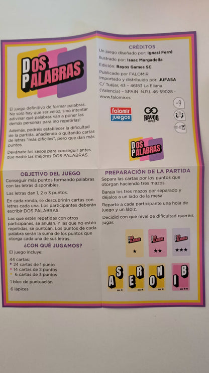 DOS PALABRAS - Falomir - Juego de Cartas, Palabras y risasn - 2 a 6 Jugadores · 15 min · 9+ años