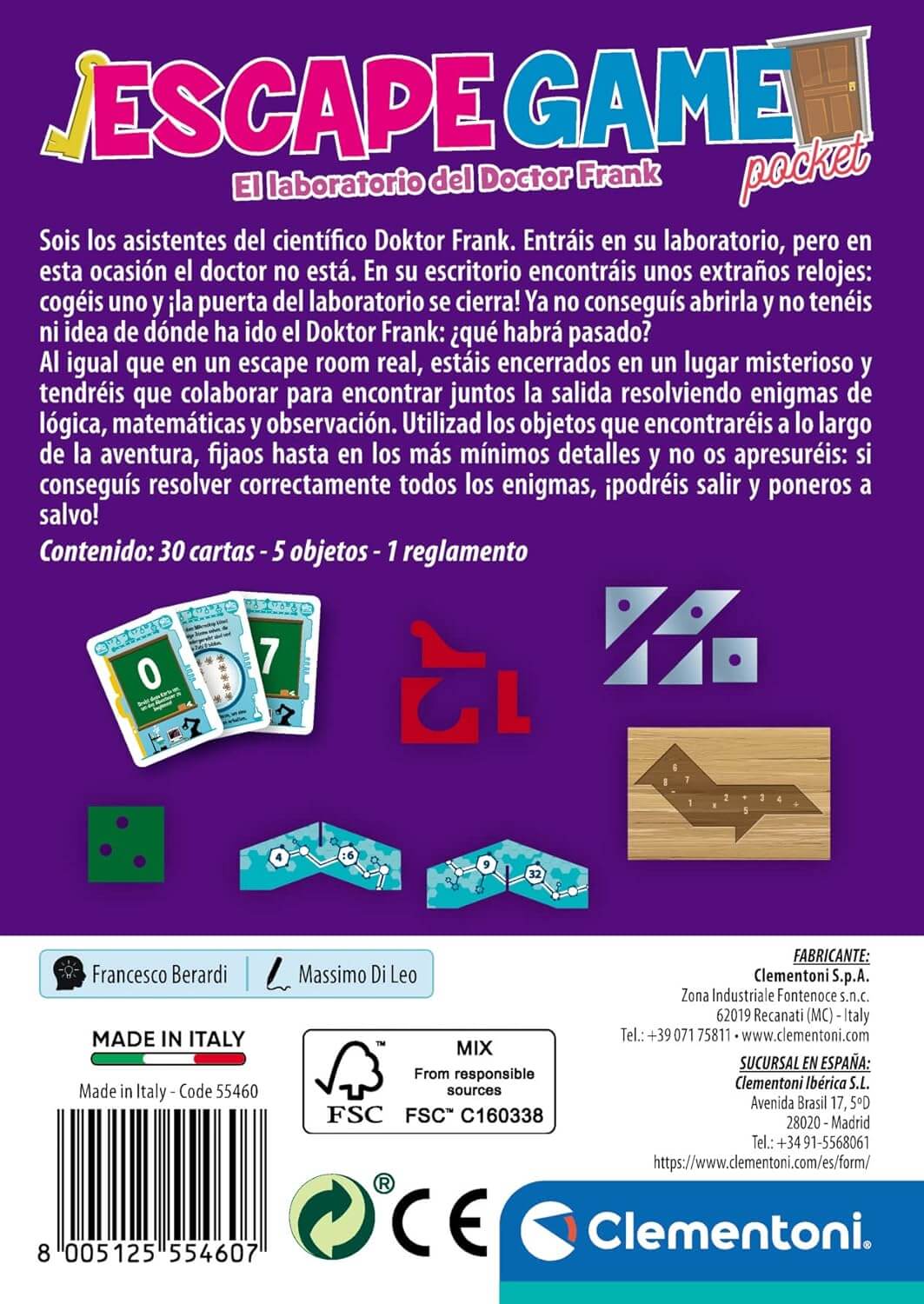 ESCAPE GAME - EL LABORATORIO DEL DOCTOR FRANK (CASTELLANO) - Juego de mesa -Clementoni - Desde 8 años