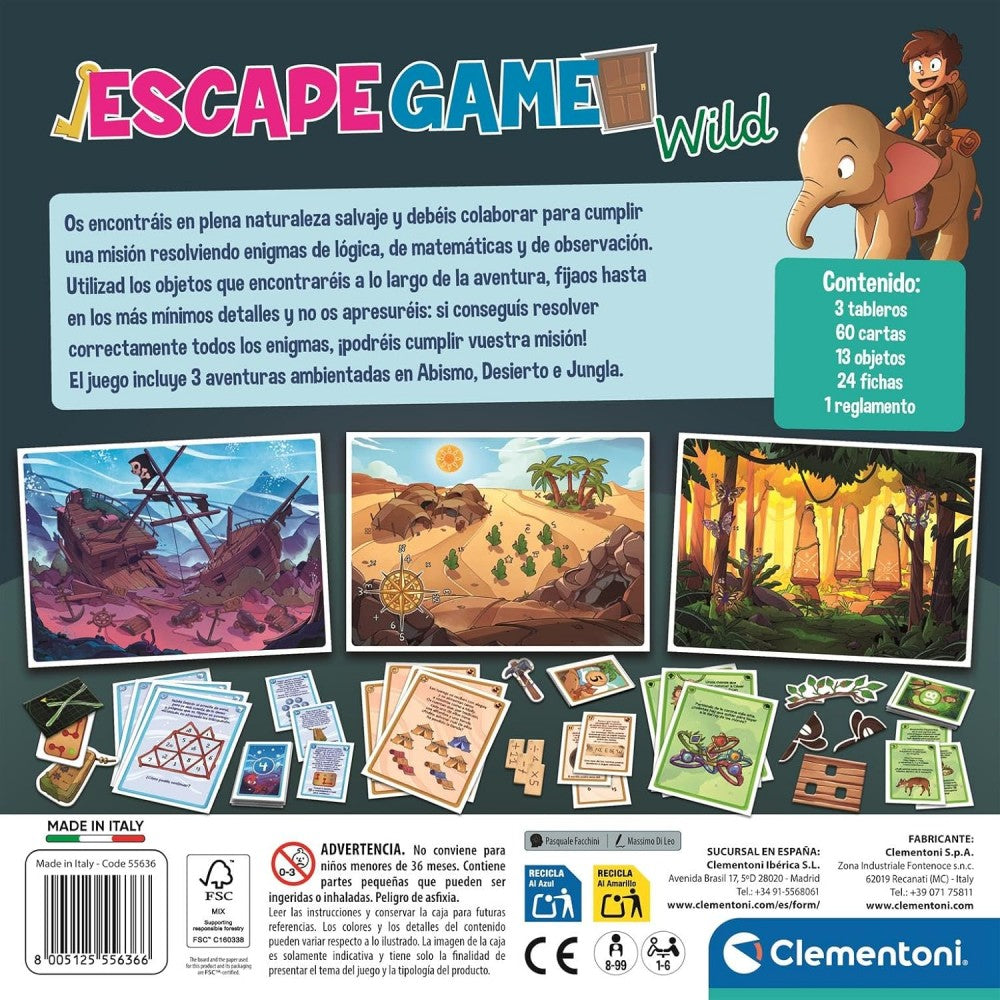 ESCAPE GAME WILD - Juego de mesa - Clementoni - 1-6 jugadores - 8+ años - 60 min