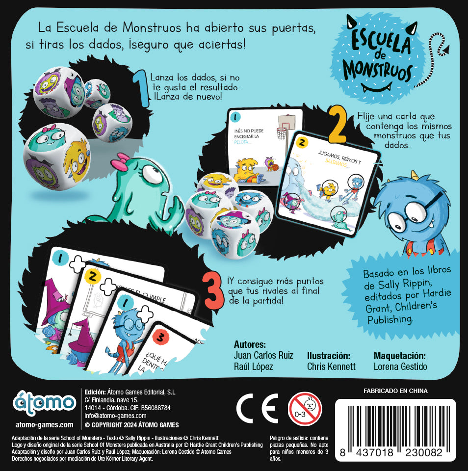 Escuela de Monstruos – Dados, rimas y monstruos para primeros lectores
5+ años · 2-4 jugadores · Átomo Game