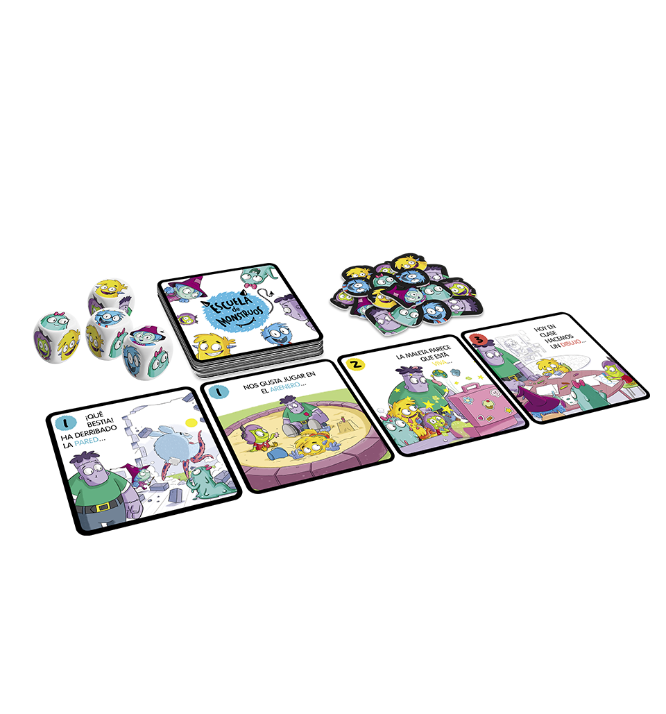 Escuela de Monstruos – Dados, rimas y monstruos para primeros lectores
5+ años · 2-4 jugadores · Átomo Game