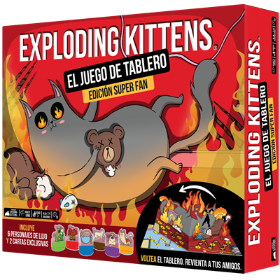Exploding Kittens: The Board Game Super Fan Ed. - Juego de mesa familiar de estrategia caótica - Asmodee - Desde 7 años - De 2 a 6 jugadores