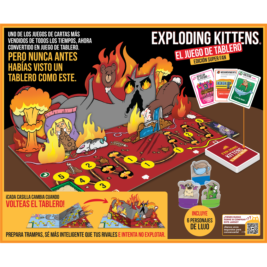 Exploding Kittens: The Board Game Super Fan Ed. - Juego de mesa familiar de estrategia caótica - Asmodee - Desde 7 años - De 2 a 6 jugadores
