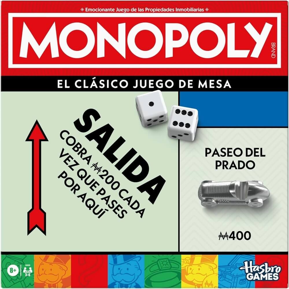 MONOPOLY CLASICO - Juego de mesa - Hasbro - Desde 8 años - 2 A 6 jugadores