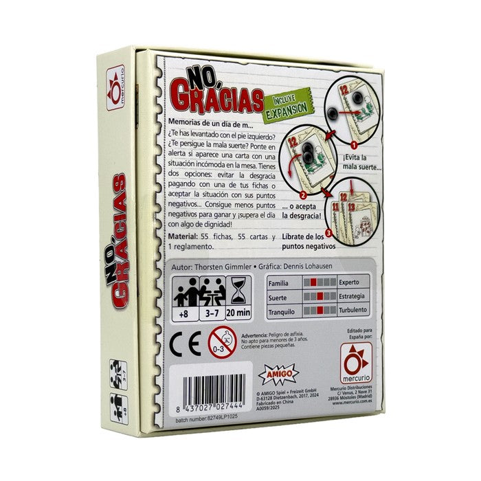 No Gracias + Expansión, juego de cartas y riesgo, 20 minutos, desde 8 años