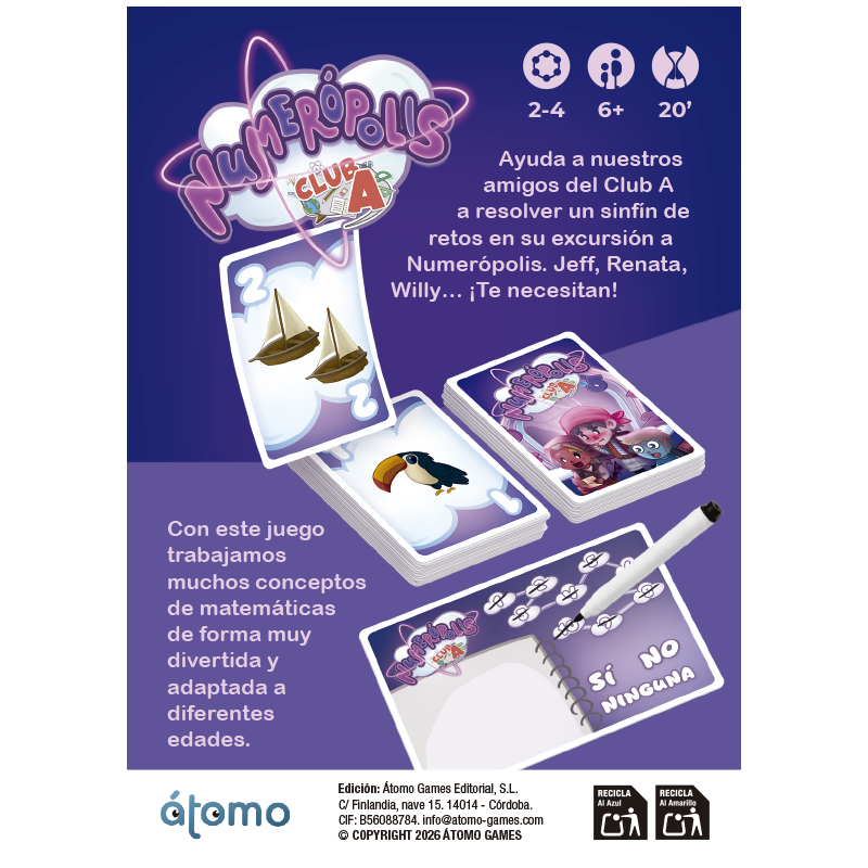 Numerópolis - Juego de mesa - Atomo - 2-4 jugadores - 6+ años - 20 min