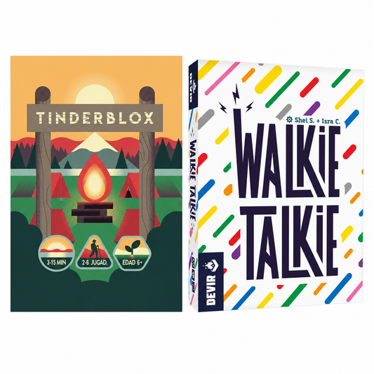 Pack de juegos para viajar – Equilibrio y palabras – Tinderblox + Walkie Talkie – Desde 8 años