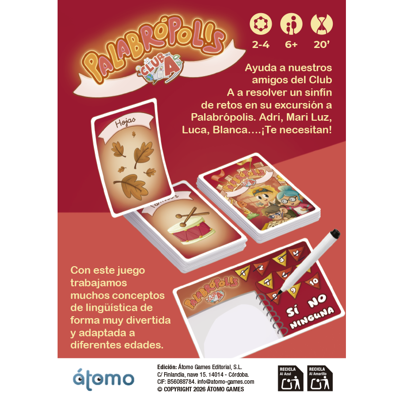 Palabrópolis - Juego de mesa - Atomo - 2-4 jugadores - 6+ años - 20 min