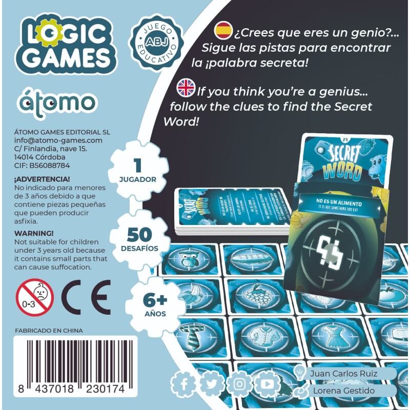 Secret Word – Átomo Games - Juego Deducción de palabras - 6+ años · 1+ jugador · 15-20 min