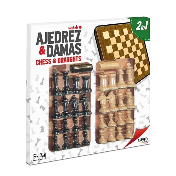 TABLERO AJEDREZ DAMAS MADERA CON FICHAS 40X40