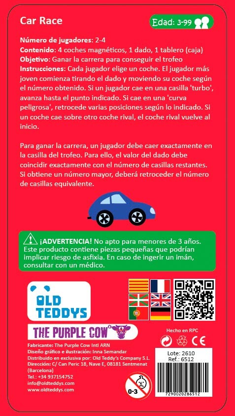 TO GO - Car Race - Juego de mesa - The Purple Cow - 2-4 jugadores - 3+ años - 10 min