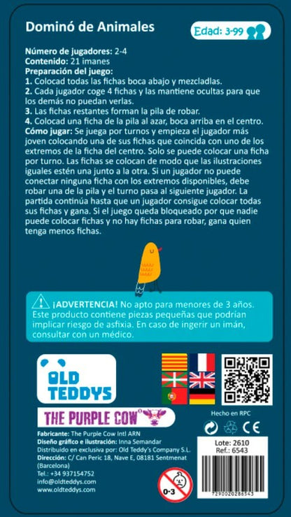 TO GO - Domino de Animales Magnético - Juego de mesa - The Purple Cow - 2-4 jugadores - 3+ años - 10 min