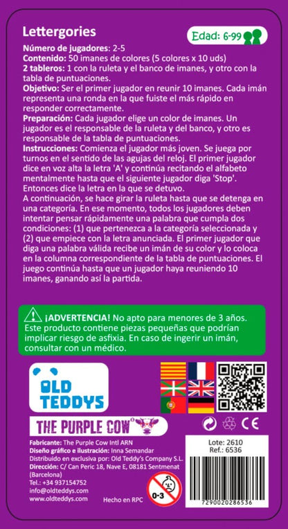 TO GO - Lettergories - Juego de mesa - The Purple Cow - 2 jugadores - 6+ años - 10 min