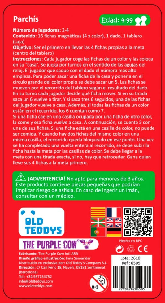 TO GO - Parchís Magnético - Juego de mesa - The Purple Cow - 2-4 jugadores - 4+ años - 10 min