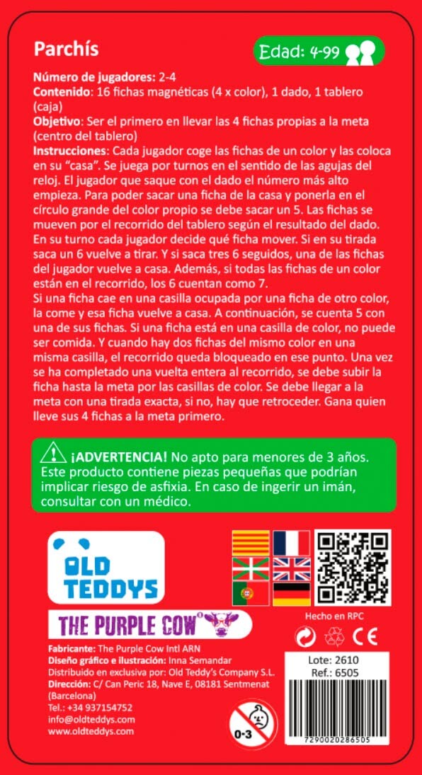 TO GO - Parchís Magnético - Juego de mesa - The Purple Cow - 2-4 jugadores - 4+ años - 10 min