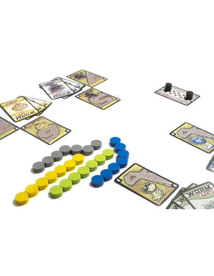 Worm Up! – Faroleo, curvas y carreras de gusanos (7+ años · 3-5 jugadores · 15–20 min) · 2 Tomatoes Games